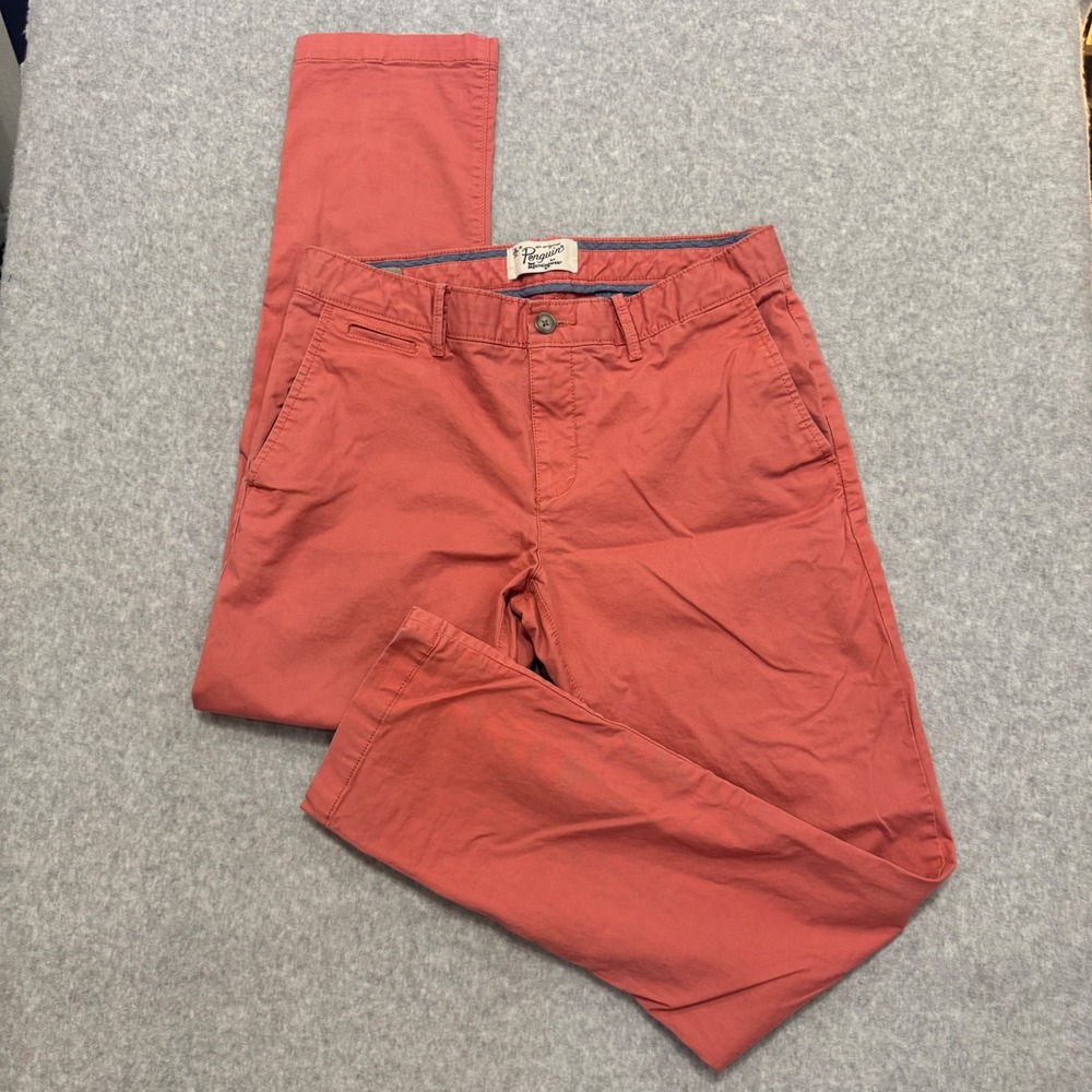 Original Penguin‎ Slim Fit Chino Pants Mens 33x32 Salmon Pink Coral Cotton